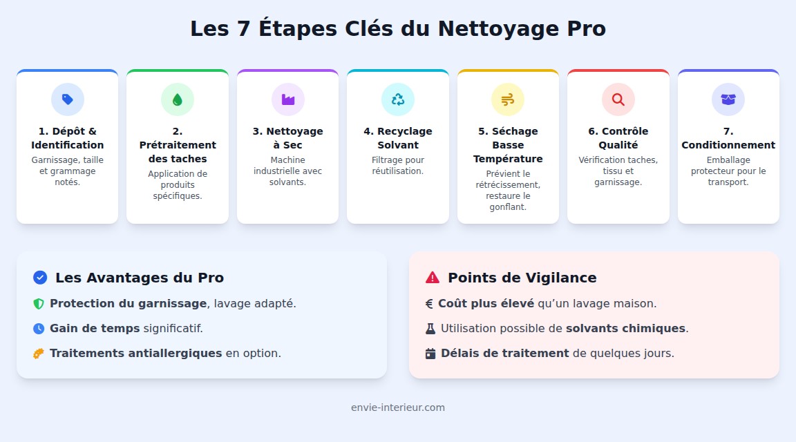 infographie Quelles sont les étapes du nettoyage d'une couette au pressing ?